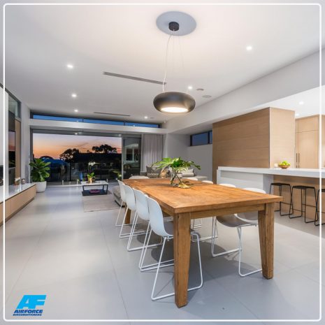 modern dining room with ducted air conditioning